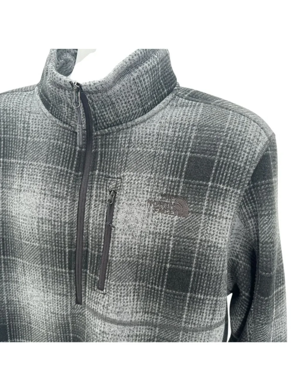 The North Face Mens Large Fleece Novelty Gordon Lyons 1/4 Zip Checker Gray